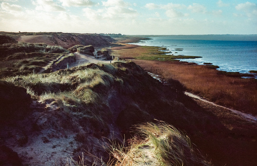 Sylt: At Morsum Cliff, contre-jour. Leica M3 with 35mm Summicron at f/8, 1000s. Kodak Portra 160.